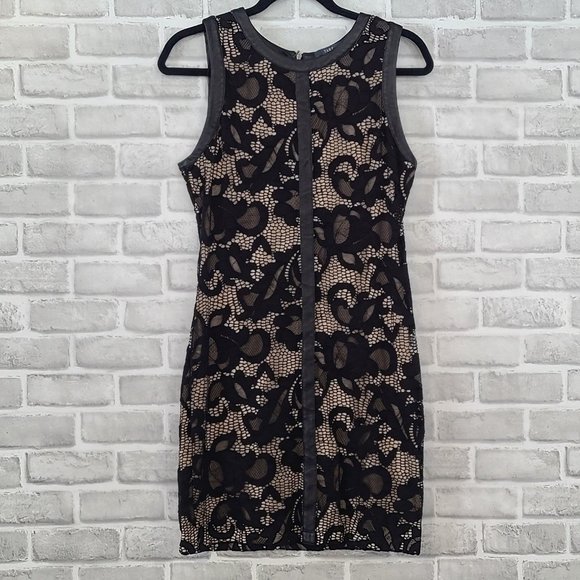 Tart Black Lace Overlay Floral Crew Neck Above Knee Sz Small Dress - Picture 1 of 7
